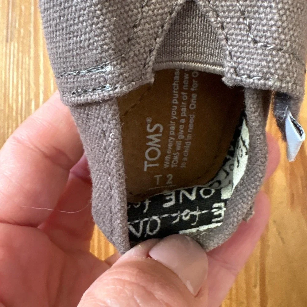 TOMS Alpargata Shoes Kids Grey‎ Canvas Hook and Loop Slip On SIZE T2